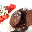 Chocolate fondant with strawberries