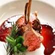 Rack of lamb in a rich sauce.