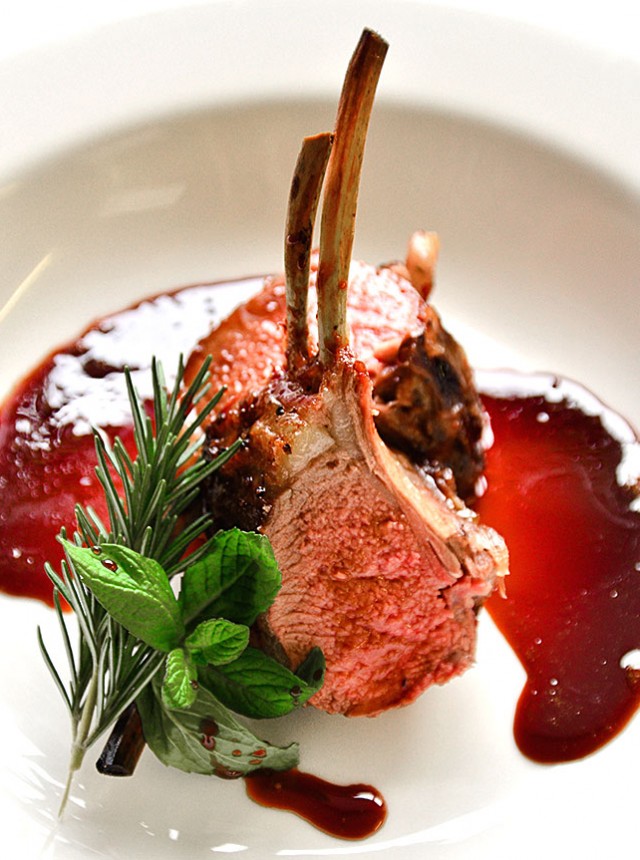 Rack of lamb in a rich sauce.