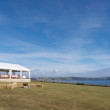 Photo of the outdoor space outside of the dining area at a wedding catered by Beetham Food.