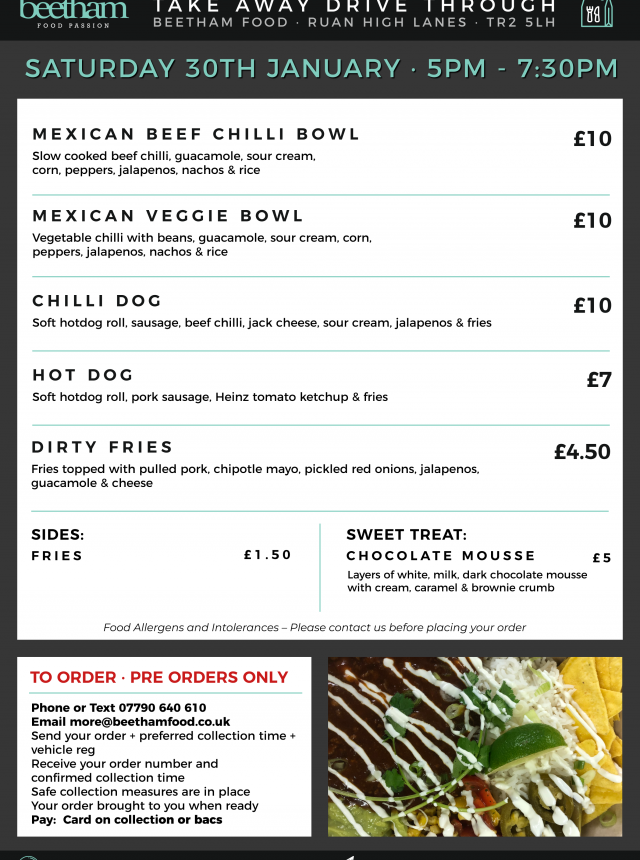 Menu for the 30th of January